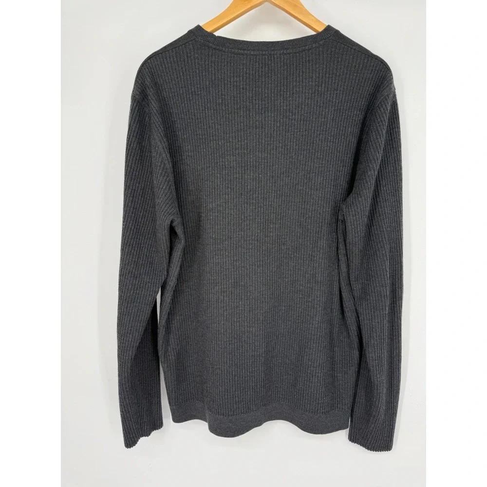 John Varvatos Mens Charcoal Gray Ribbed Mixed Media Wool Sweater Size L Luxury
